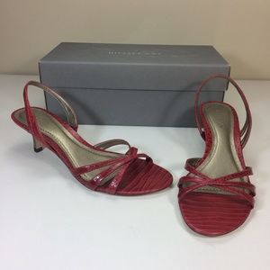 Ann Taylor Helene Red Leather Strap Heels